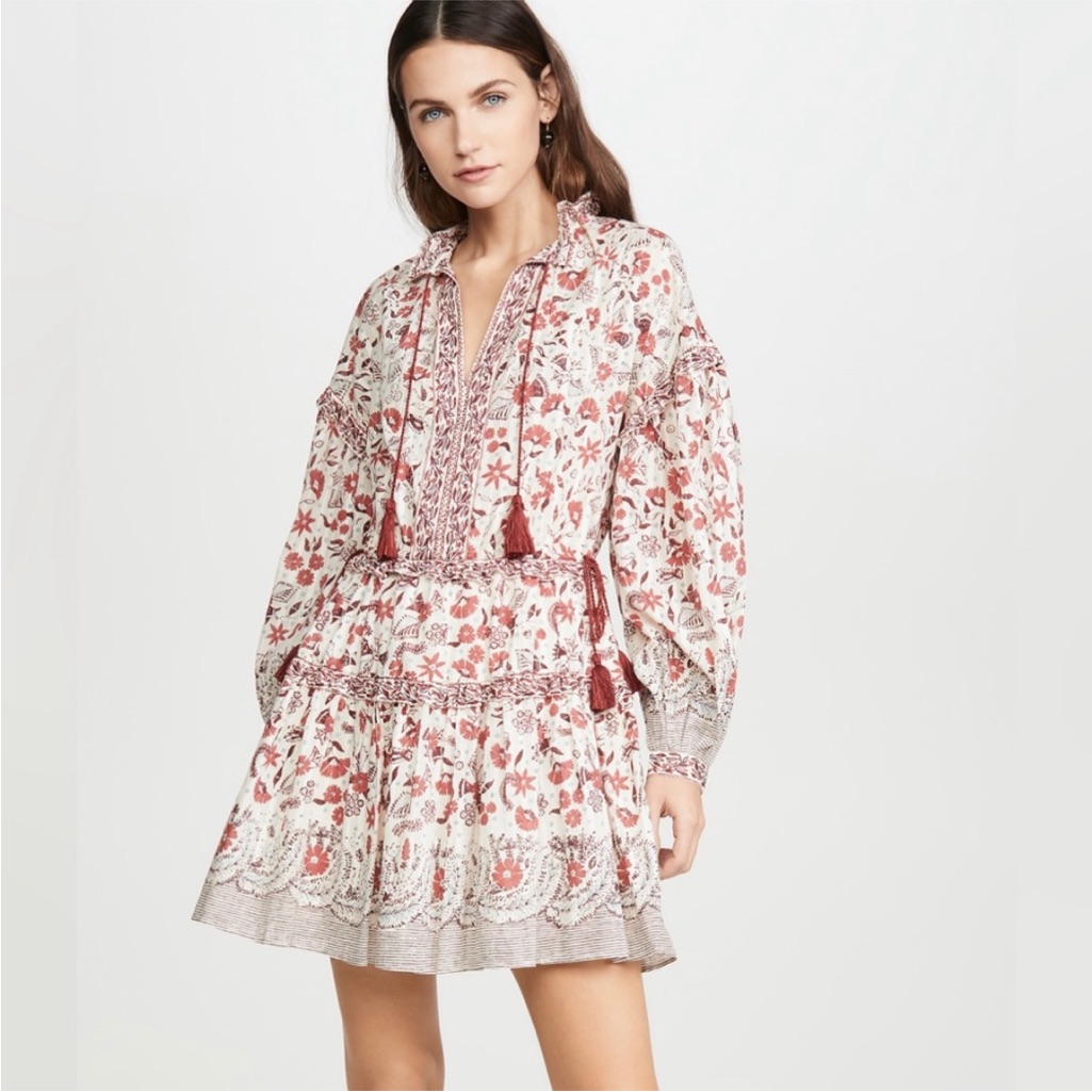 Ulla Johnson Marigold Floral Tassel Tiered Mini Dress